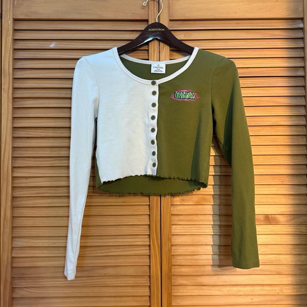 Empyre Green and White Cropped Cardigan size large